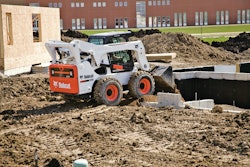 Cab forward design improves operator sight lines to the work tool and front tires, and allows a more spacious cab on the Bobcat S850 skid steer loader.