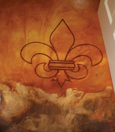 Sieffert installed this fleur-de-lis stencil near the two color transitions of a recent project.