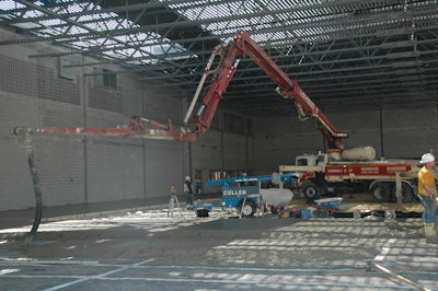 With the use of a boom pump and proper planning, J.P. Cullen & Sons was able to complete a 32,000-sq.-ft. gymnasium floor six months ahead of schedule.