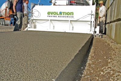 Contractors can install pervious concrete using a slipform paver, model by Evolution Paving Resources.