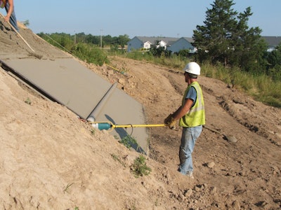When working on inclines, roller screeds are the way to go, manufacturers say. They are lightweight and easily pulled on slopes.