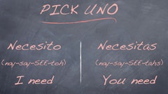 To create a Spanish sentence, start by choosing the verb.