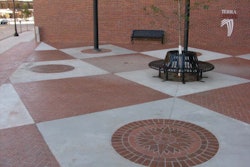 Todd Rose Decorative Concrete used a combination of a brick stencil and a special compass stencil to complete this 6,100-sq.-ft. courtyard.