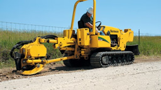 The RTX450 from Vermeer can use a flex-pivoting trencher, vibratory plow or rock wheel.