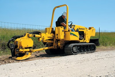 The RTX450 from Vermeer can use a flex-pivoting trencher, vibratory plow or rock wheel.