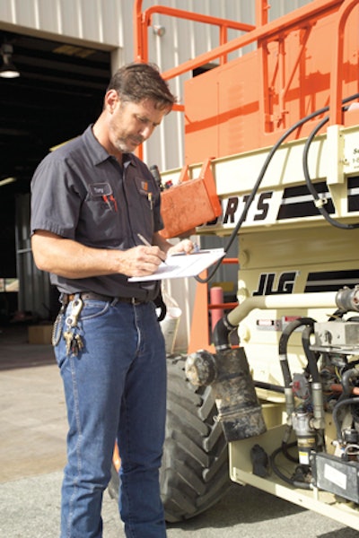 Designate a particular service technician to be in charge of the maintenance tasks for the scissor lifts in your fleet. This will help create an environment in which the technician becomes familiar with and can more effectively service your lift equipment.