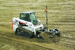 Most box blade attachments, such as the one mounted to this Bobcat T180, are equipped with laser grade control systems because they are less expensive than a 3D solution and provide a rapid return on investment.