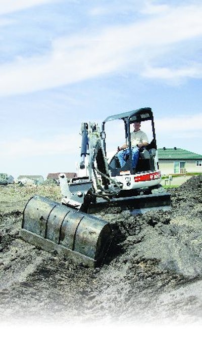 The use of multiple types and sizes of buckets, like this grading bucket, can enable you to more efficiently match compact equipment to the application.