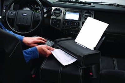 The Ford Work Solutions in-dash computer is available with a battery-powered ink jet printer for document access from the jobsite.