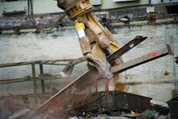 Grant Mackay Demolition is using an Atlas Copco Combi Cutter, such as the one shown, to cut structural steel and pipe as well as crack concrete on a paper mill project.
