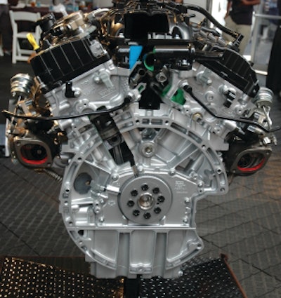 Twin, quarter-sized turbos (red ring on each cylinder bank) spin up fast to deliver 90% of the engine's 420 lbs.-ft. of torque from 1,700 to 5,000 rpm.