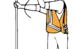 To tell traffic to proceed the flagger shall face traffic with the SLOW sign paddle held in a stationary position with the arm extended horizontally away from the body. Motion in an upward curling motion with the free hand.