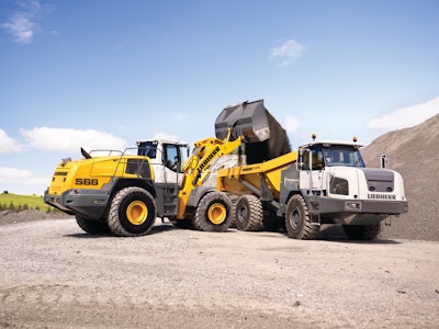 Liebherr offers an industrial parallel-lift linkage as an option to the standard Z-bar on its L 550 and L 556 models. This L 566 offers full breakout force and parallel lifting capability.