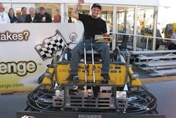 Stu Angeli, representing Lindsay Lampasona Concrete Building Partners, Norfolk, Mass., won Wacker Neuson's third annual Trowel Challenge at World of Concrete 2011.