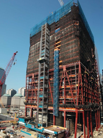 Atlantic Hoisting and Scaffolding has strategically placed 13 RAXTAR Model RX3245 hoists throughout the Freedom Tower construction project.s.