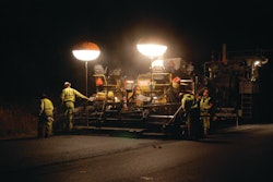 Gap-graded asphalt rubber mix is placed 1 1/4-in-chdeep at a temperature of 240 deg F at the screed.