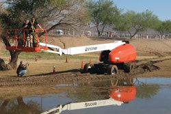 The rough-terrain demo area allowed manufacturers to show off how their equipment performs in real-world conditions. Shown here is the new Snorkel T66 JRT.