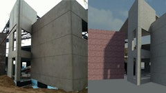 A digital mockup created with BIM software compared with the actual construction of the modeled building element.