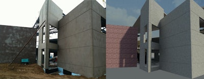 A digital mockup created with BIM software compared with the actual construction of the modeled building element.
