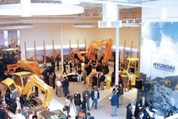 Lobby/showroom of Hyundai Construction Equipment Americas in Norcross, Ga. HCEA relocated from Chicagoland to improve access to markets in the Western Hemisphere and more than triple parts warehouse space to keep pace with the region's sales growth.