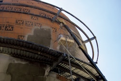 The Thom-Katt TK 20 high-pressure shotcrete/concrete pump was used to place wet-process shotcrete on the exterior of the Mexican Soccer Hall of Fame.