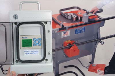 Rebar bending controller stores up to six programmable angles in memory and automatically sequences through them as the shape is being formed.