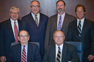Deister Executive Management Team: Standing (left to right): Joe Schlabach, VP of Marketing and Sales; Greg Wood, VP of Manufacturing and Production; Dale Loshe, VP of Engineering; Richard Deister, VP of Customer Relations. Seated (left to right): Irwin F. Deister, Jr., Chairman; E. Mark Deister, President.