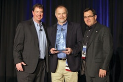 Dale Asplund (left), Senior Vice President Supply Chain, Business Services and Information Technology for United Rentals presents the Supplier of the Year Award for 2011 to Johannes Schulze Vohren, Vice President of Sales and Product Support and Steve Guditus, Strategic Accounts Manager of Wacker Neuson Corporation.
