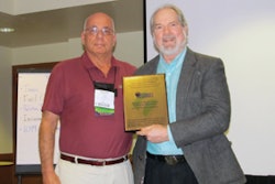 John Dubbioso, left, recipient of the Award of Excellence in Power Sweeping and Ranger Kidwell-Ross, right, editor of WorldSweeping.com.