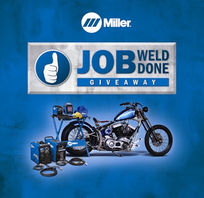 Miller Electric's Job Weld Done giveaway is offering a prize for each month April through December 2012 and three grand prize packages.
