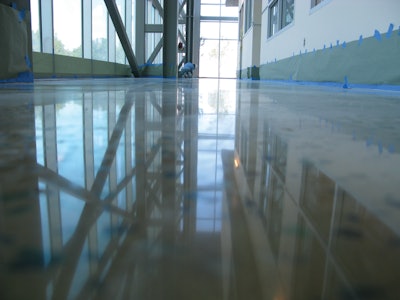In order to achieve the desired polished concrete finish on this lobby floor, Concrete Flooring Solutions used CTS Cement Rapid Set TRU Self-Leveling product to bring an overpoured floor back to its specified recessed depth.