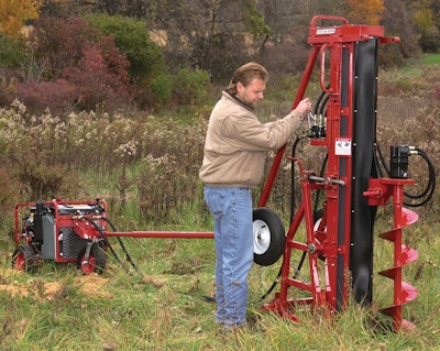 The Big Beaver Auger Drill Rig offers 2,500 pounds of lifting capacity and the ability to turn augers up to 18 inches in diameter.