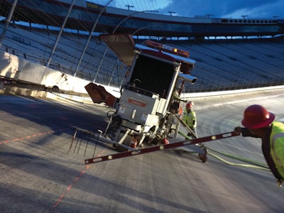 Diamond grinding equipment in action on Concrete Pavement Restoration (CPR) work at Bristol Motor Speedway.