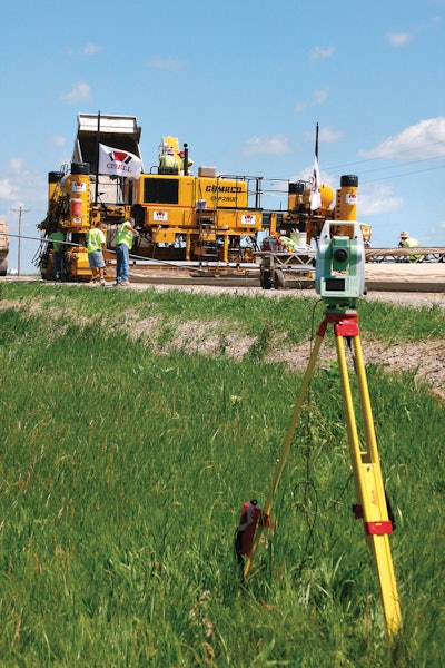 CFI is using four Leica total stations on the overlay project. Production on the project increased by 1,000 feet of paving per day with the introduction of the stringless system.