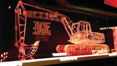 The centerpiece of the exhibition is a giant skeletal model of a JCB JS200 tracked excavator built to scale out of 8mm steel rod and created by artist Benedict Radcliffe.