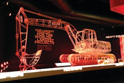 The centerpiece of the exhibition is a giant skeletal model of a JCB JS200 tracked excavator built to scale out of 8mm steel rod and created by artist Benedict Radcliffe.