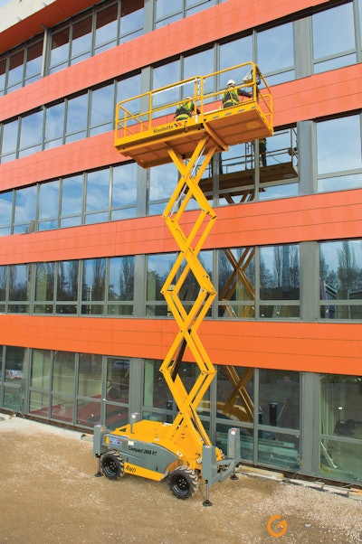 Haulotte Group has improved on its rough-terrain scissor lift Compact range: C2668RT and C3368RT.