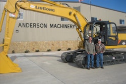 Brett Morgan, left, and Stan Parry of Anderson Machinery went on a nationwide search for a LiuGong excavator with a longer stick and wider bucket to solve a problem for its clients.