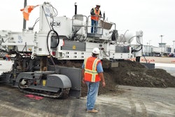 MCM used a a four-track S850 Guntert & Zimmerman slipform paver fitted with a Leica Geosystems stringless control package to place 298,000 square yards of concrete at the Dallas airport renovation project.