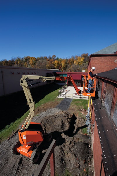 Shown here is the JLG 340AJ boom lift.