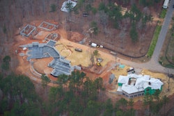An aerial view of Herbert Construction's work on concrete foundation for a nearly 20,000-square-foot home.