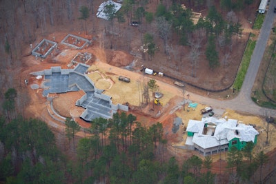 An aerial view of Herbert Construction's work on concrete foundation for a nearly 20,000-square-foot home.