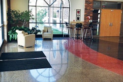 The architect for St. Philip High School wanted a flooring system that incorporated school colors and decorative saw cuts. Polished concrete was able to achieve that look at less than half the cost of terrazzo.