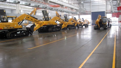 The new Sany excavator factory, which will primarily produce excavators in the 20-ton to 30-ton size range, uses a computerized production-management system for maximum efficiency, managing the entire process.