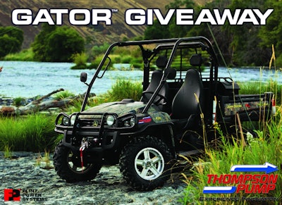 Thompson Pumps' Gator Giveaway Sweepstakes lets attendees at the company's upcoming events enter for the chance to win a John Deere Gator ATV.