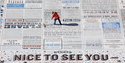 The Comedy Carpet was over 23,680 square feet of outdoor concrete with over 160,000 individually cut granite letters embedded in the concrete.