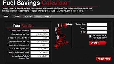 The Yokohama online fuel savings calculator now has an expanded database of Yokohama's fuel-efficient tires and competitors' tires for side-by-side comparison and a new print functionality.
