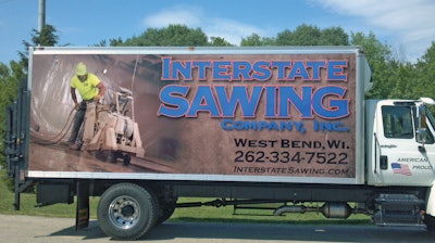 Interstate Sawing takes great pride in its trucks. Employees wash trucks every day, and each truck's primary operator is displayed in an action shot in a wrap on the side of each truck.