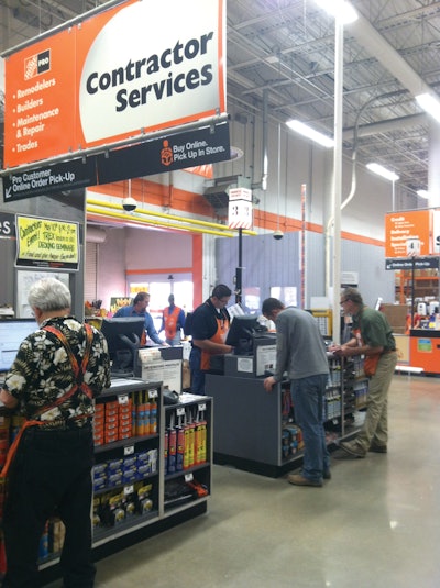 Home Depot provides dedicated checkout stations for contratcors and other pros.