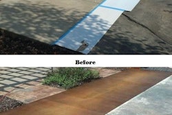 'Before and after' photos of a decorative concrete project.